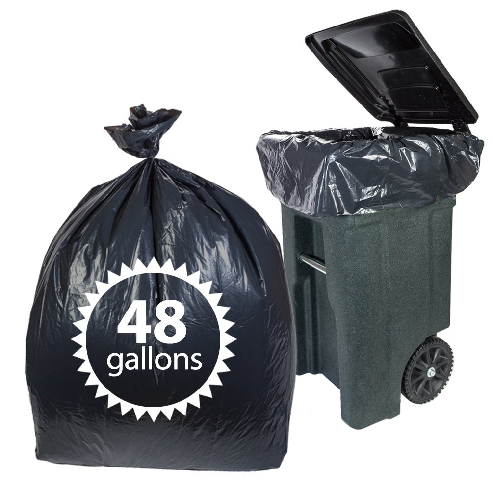 Toter 48 Gallon Trash Bags By Primode - 50 Count Heavy Duty Black Garbage Bag For Indoor Or Outdoor Use 46x54 MADE IN USA