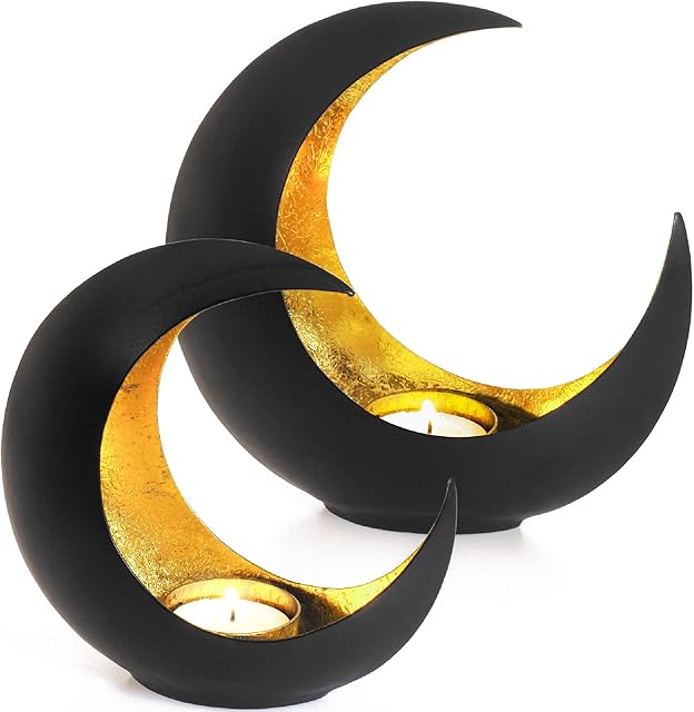 Gadgy candle holder black | 2 pieces oriental decoration with shadow effect | candle decoration | tealight holder gold | decoration black gold set of 2