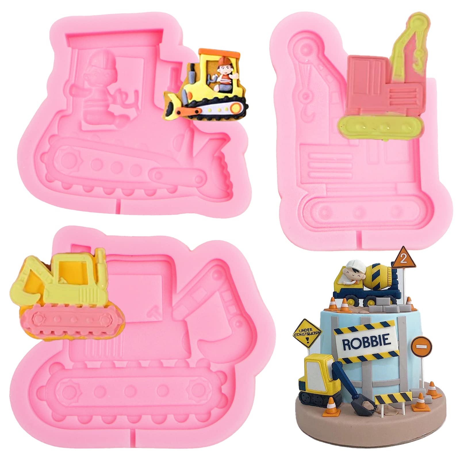 Bulldozer-Silikonform, Rosa, 3D Baggerkran-Schokoladenformen