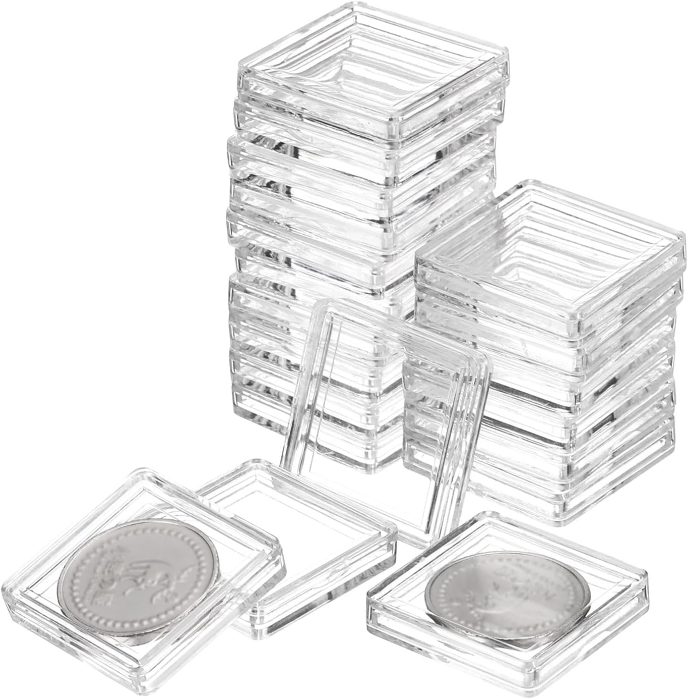 uxcell 20 Pcs 40mm Silver Dollar Coin Holders, Plastic Coin Capsule Covers Acrylic Clear Square Coin Collection Supplies Container for Silver Coin Protectors or NFC Tag