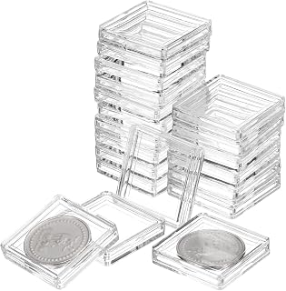 uxcell 20 Pcs 25mm Silver Dollar Coin Holders, Plastic Coin Capsule Covers Acrylic Clear Square Coin Collection Supplies Container for Silver Coin Protectors or NFC Tag