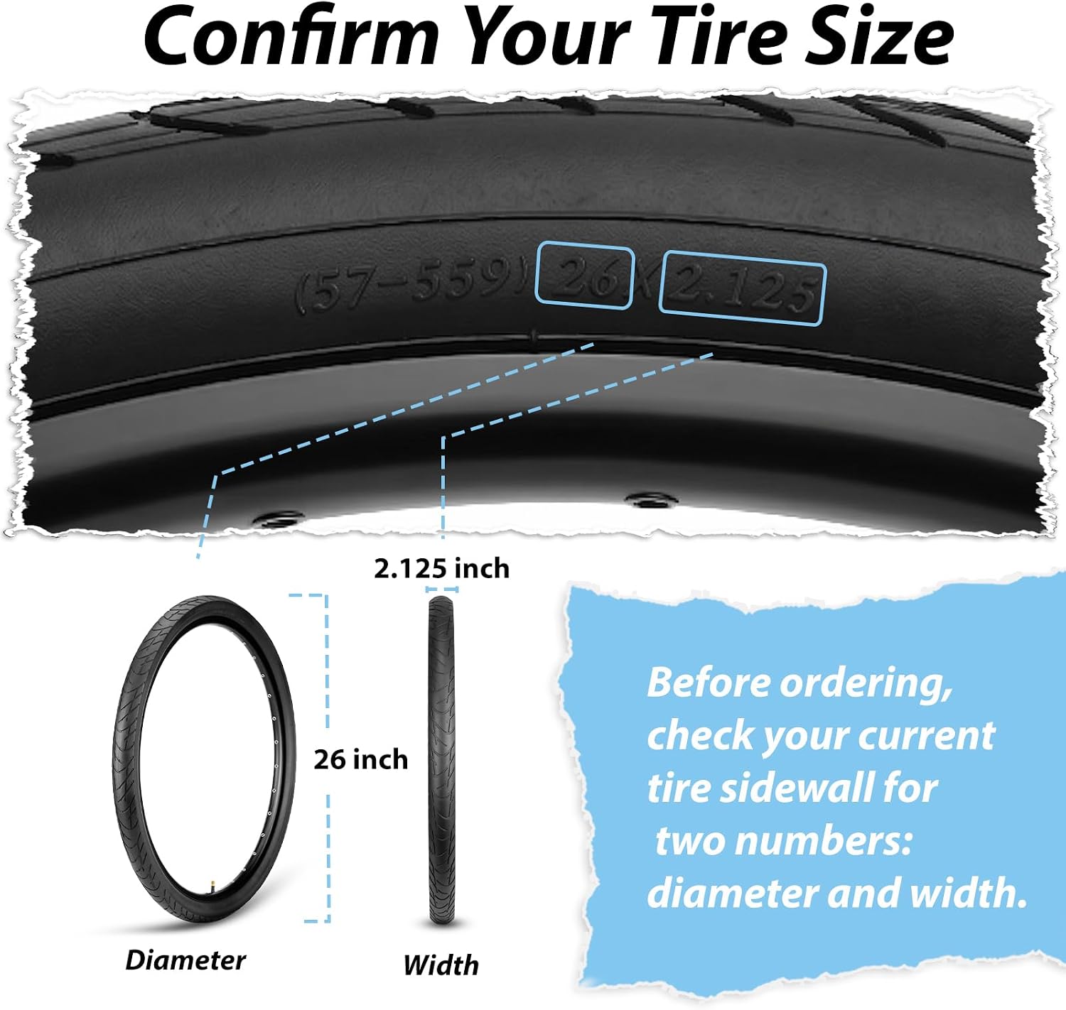 24/26x2.125 Hybrid Bike Tires Set with Tubes & Levers 2 Pack | Foldable Tire Design,Semi-Slick Hybrid Tread for Efficient Commuting, Wet Roads And Light Gravel