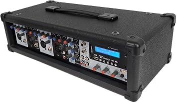 Rockville RPM45BT 1800W 4-Channel Powered Mixer/Amplifier, Bluetooth, EQ | 1800W Peak / 450W RMS, Echo/Delay Effects, USB Playback, Phantom Power, 4 XLR Inputs, Remote, Wood Cabinet, AUX Input