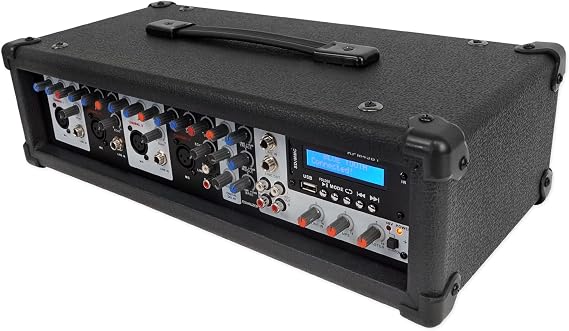 Rockville RPM45BT 1800W 4-Channel Powered Mixer/Amplifier, Bluetooth, EQ | 1800W Peak / 450W RMS, Echo/Delay Effects, USB Playback, Phantom Power, 4 XLR Inputs, Remote, Wood Cabinet, AUX Input