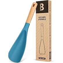 Cooking Spoon for Nonstick Cookwares, Great for Cooking and Serving Sturdy BPA-Free Matte Silicone, Wood Handle Spoon for Mixing, Scoop, and Scrape TURQ, 13.4 inch