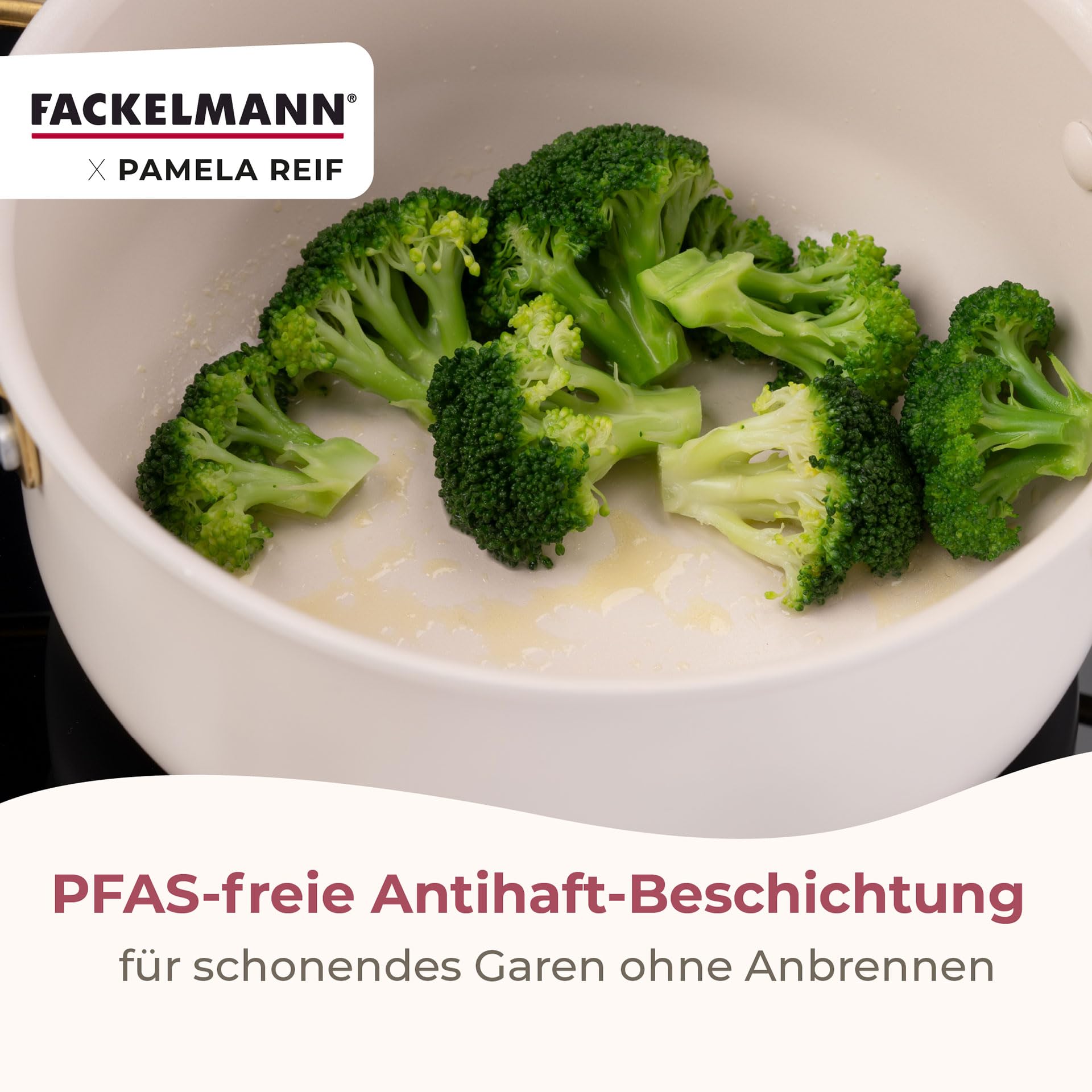 Fackelmann x Pamela Reif Kochtopf-Set 9-tlg. – Recyceltes Aluminium, Pastell Beige, inkl. Glasdeckel, PFAS-freie Keramikbeschichtung, Induktionsgeeignet
