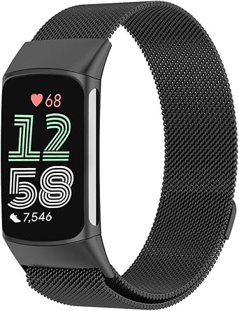 Replacement Bands for Fitbit Charge 6 Bands, Stainless Steel Bands for Charge 6 Bands Bracelet Replacement Bands for Men Women Stepless Adjustable