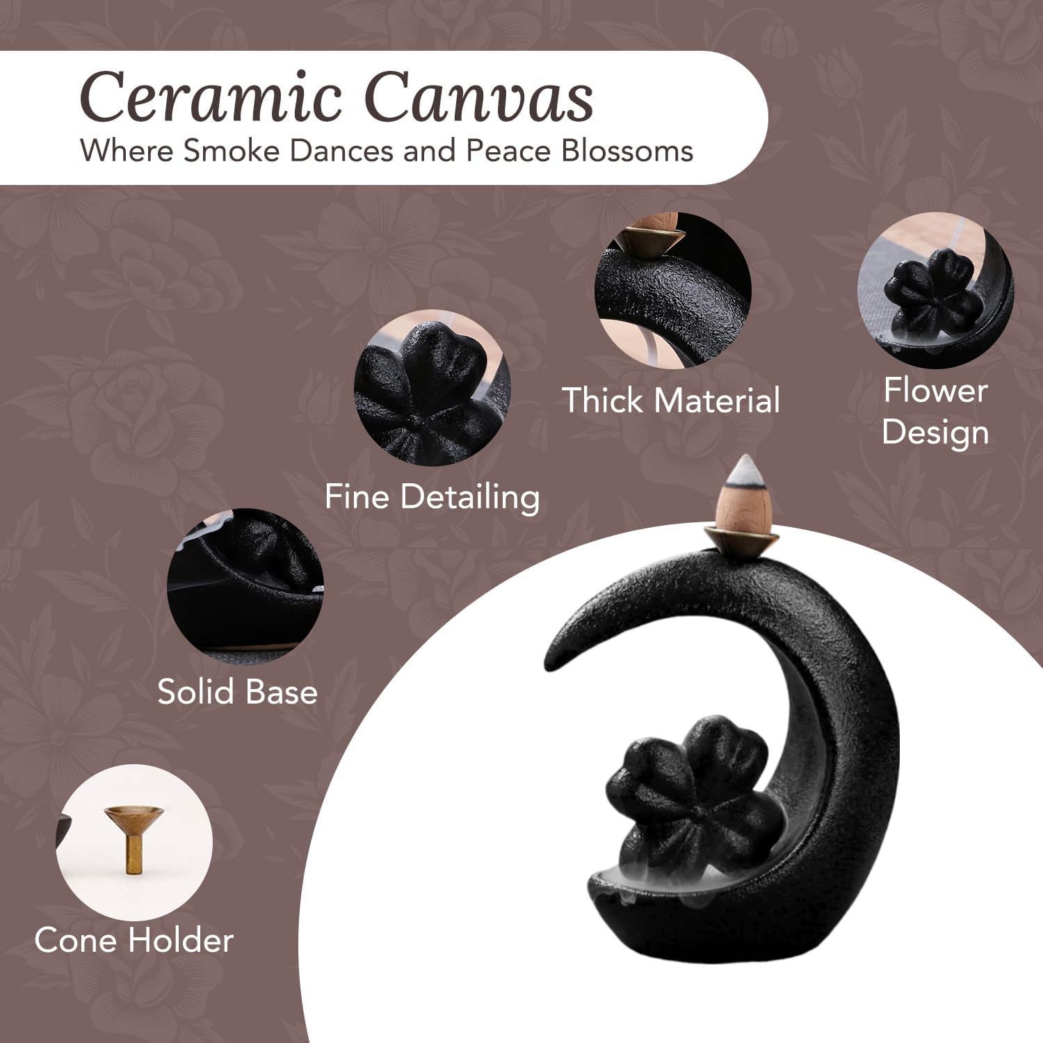 Ekhasa Ceramic Agarbatti Stand Backflow Smoke Fountain for Home Decor | Incense Stick Holder Agarbati Stand | Back Flow Cone Incense Holder Wave Smoke Dhoop Stand Fountain Waterfall Showpiece