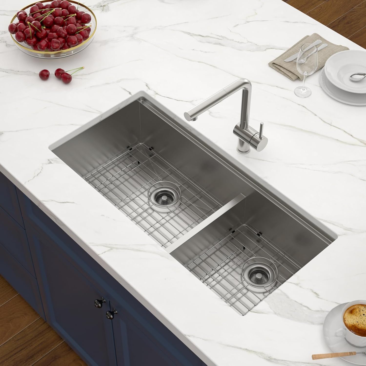 39 inch Undermount Kitchen Sink Double Bowl 60/40 Low Divide Workstation Large Kitchen Sink 16 Gauge Stainless Steel Under Counter Double bowl 39x19 sinks Basin with Mixing Bowl