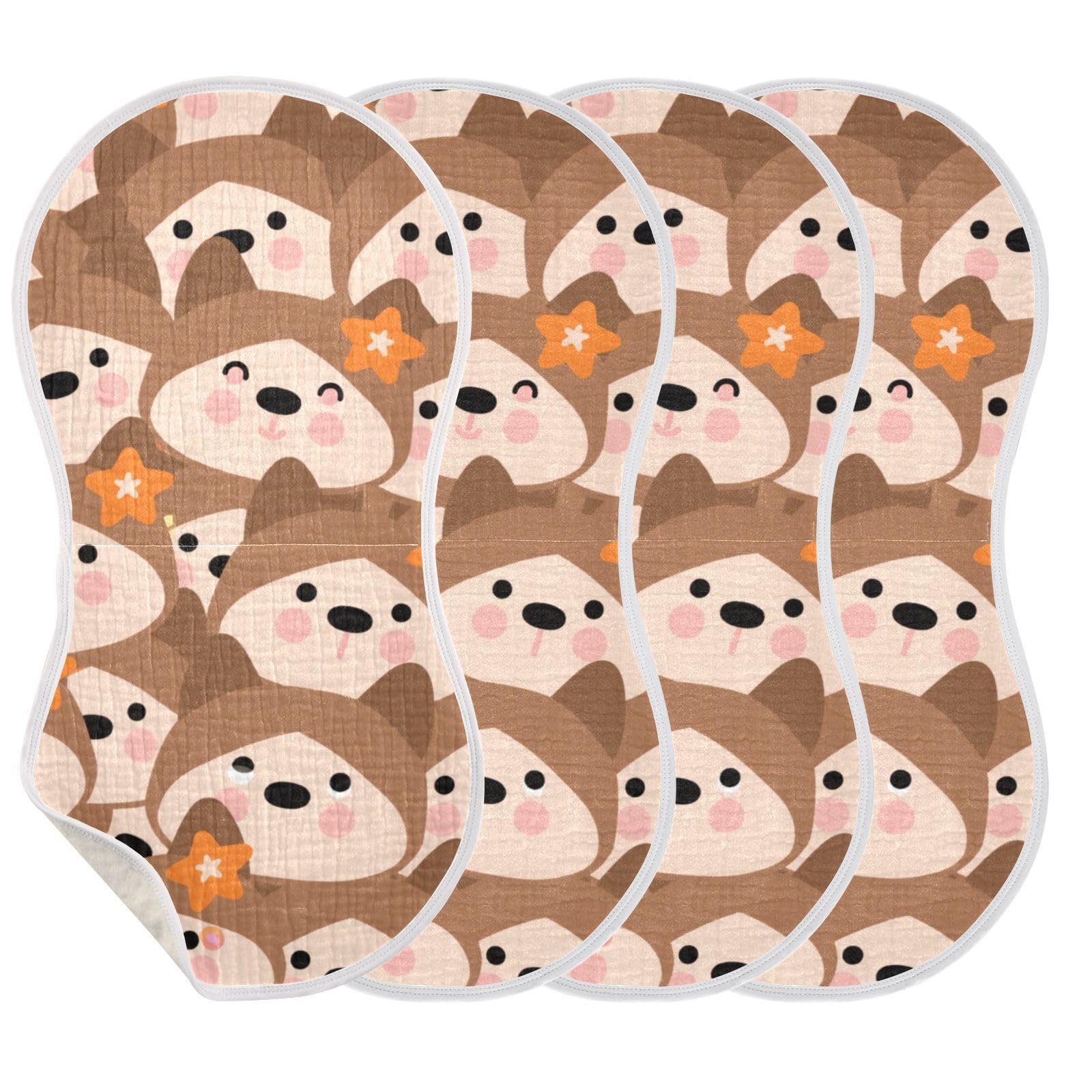 Chiffons en coton doux pour bébé lot de 4 serviettes absorbantes marron motif animal