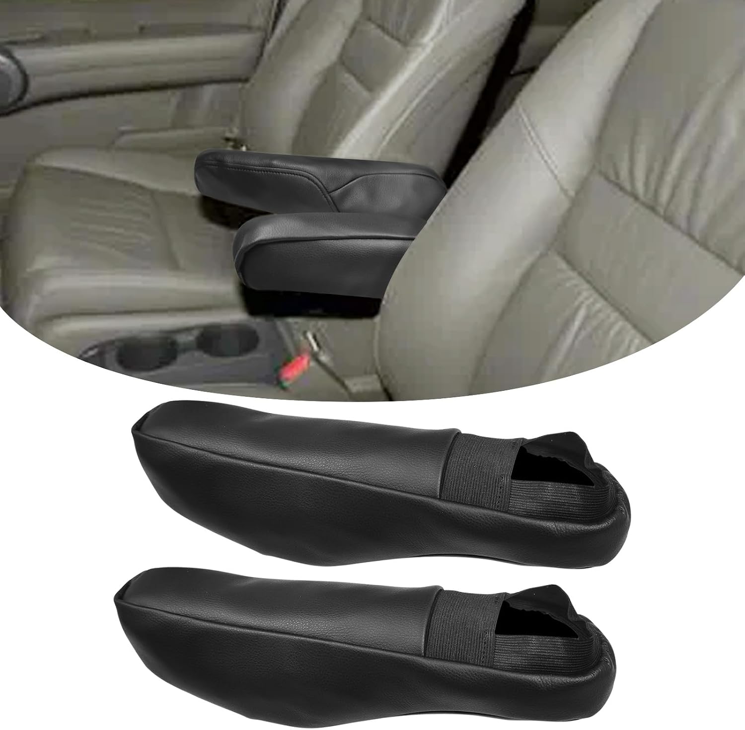 Compatible with Car Front Seat Armrest Cover for Honda CRV 2012 2013 2014 Microfiber Leather Seat Arm Rest Cover for Front Driver and Passenger Side 2PCS Black