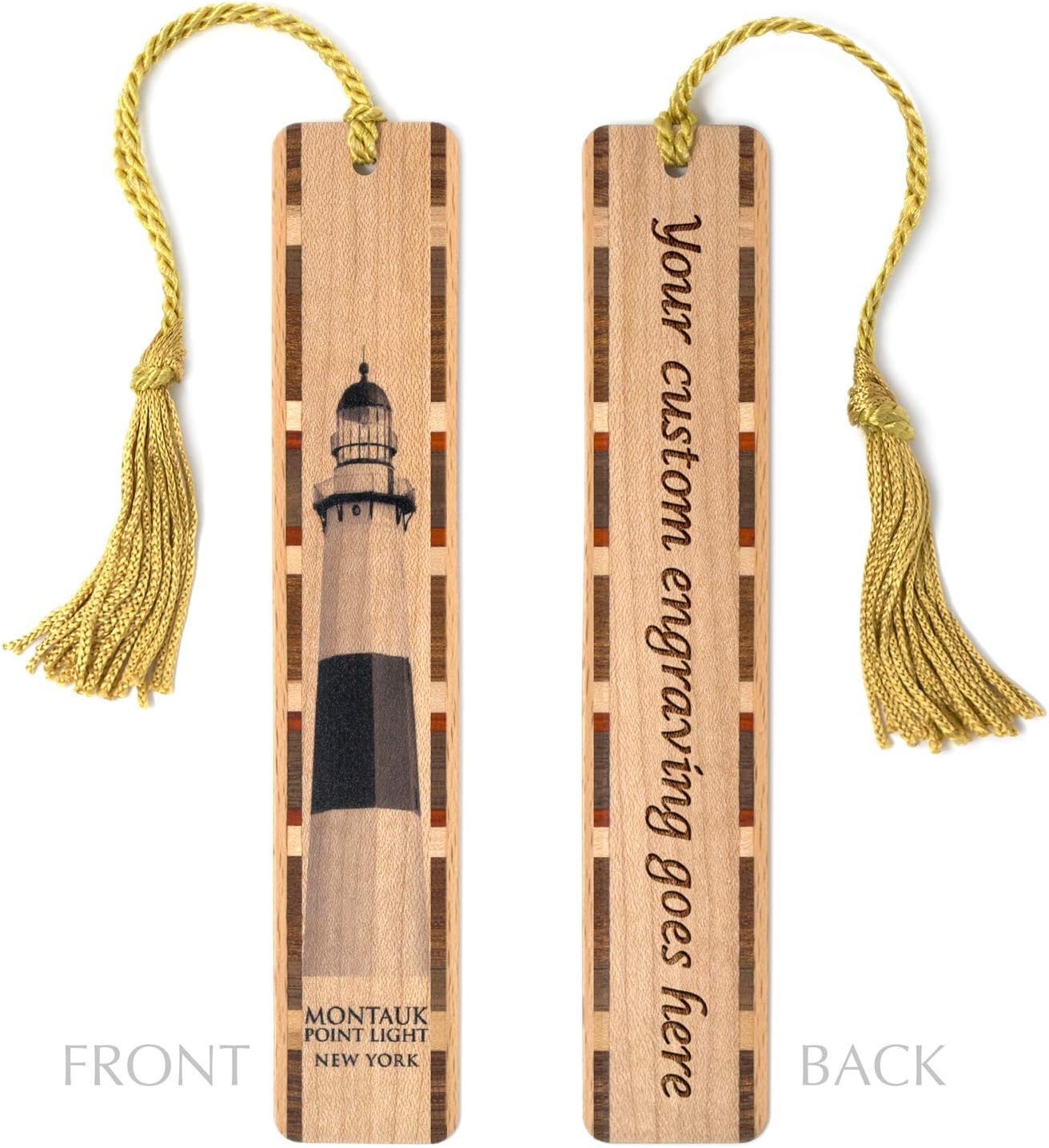 Personalized Lighthouse Montauk Point Handmade Wooden Bookmark with Tassel - Made in USA - Also Available Without Personalization