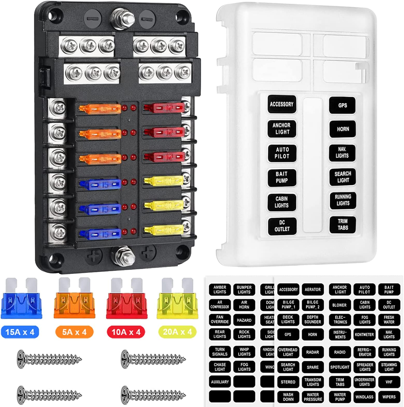 12 Way 12V Blade Fuse Block, Topcloud Fuse Box Holder with LED Light Indicato...