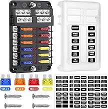 12 Way 12V Blade Fuse Block, Topcloud Fuse Box Holder with LED Light Indicator & Protection Cover for Car Boat Marine Trike Car Truck Vehicle SUV Yacht RV