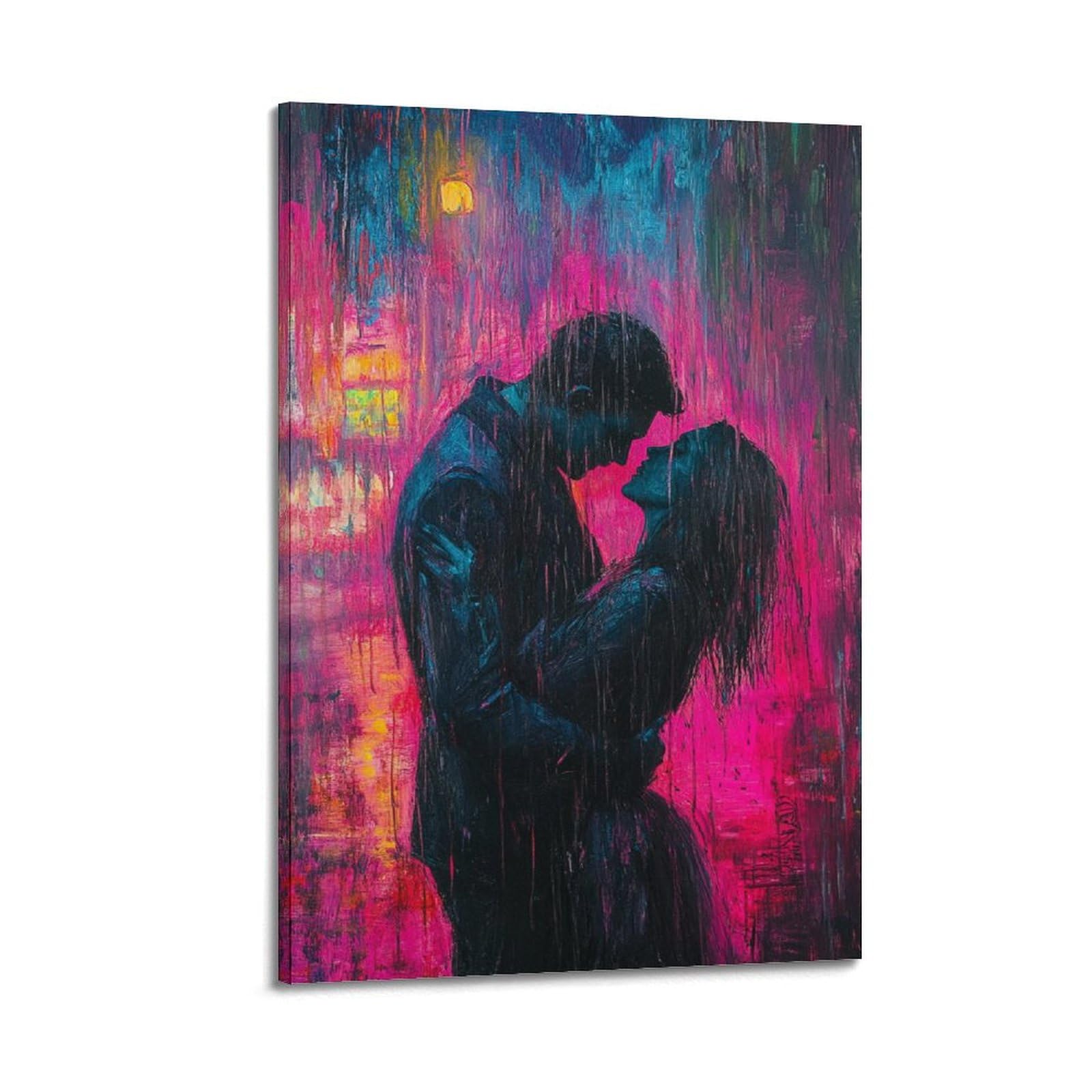 XGKJDS Romantisches Paar in Neon – beleuchteter Regen, lebendiges Kunststück, Leinwand, Wandkunst, modernes Wandbild, dekoratives Gemälde, Kunstwerk, 50 x 75 cm