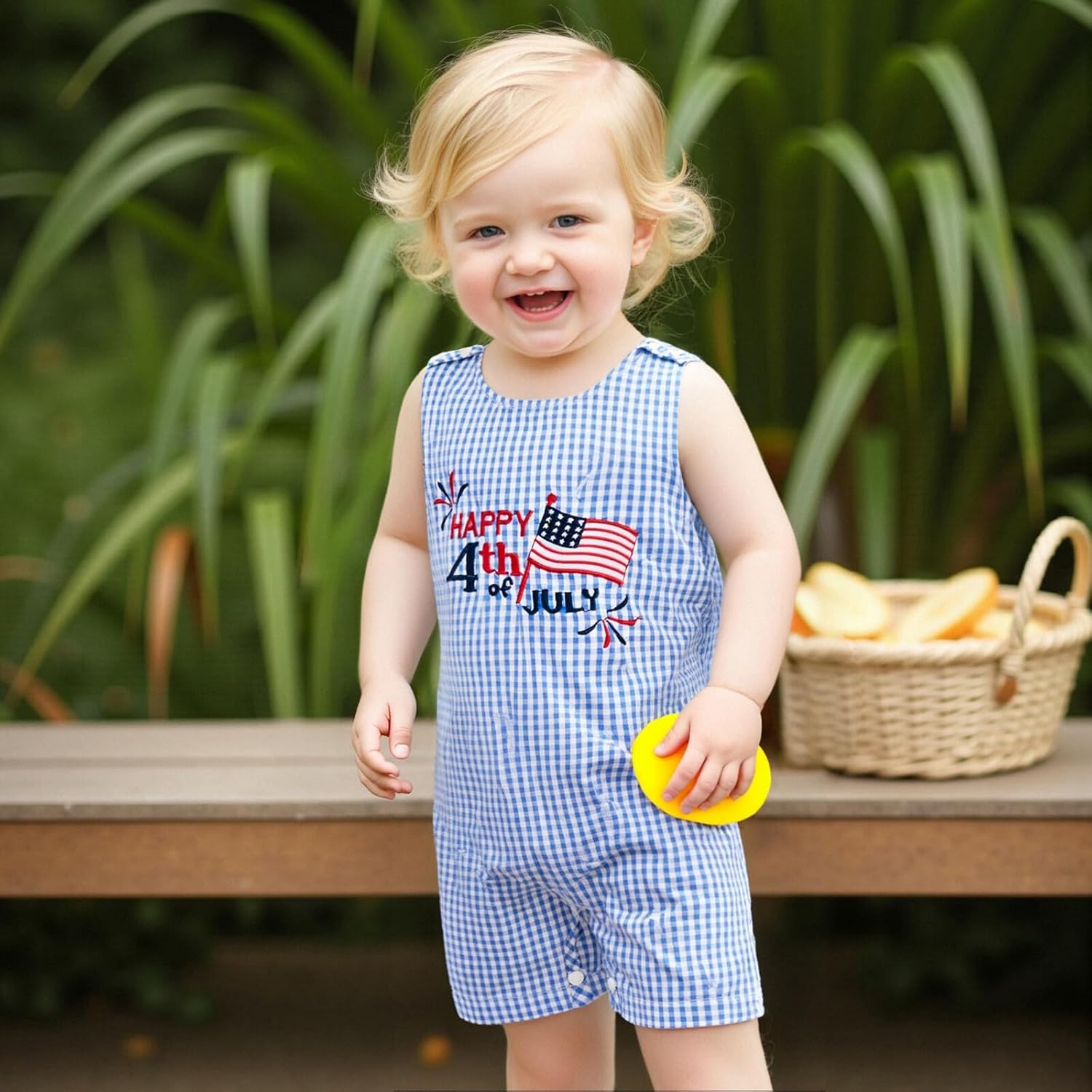 Baby Boy Summer Clothes Sleeveless Embroidery Dinosaur Gingham Retro Romper Jumpsuit Smocked Shortall - Image 2