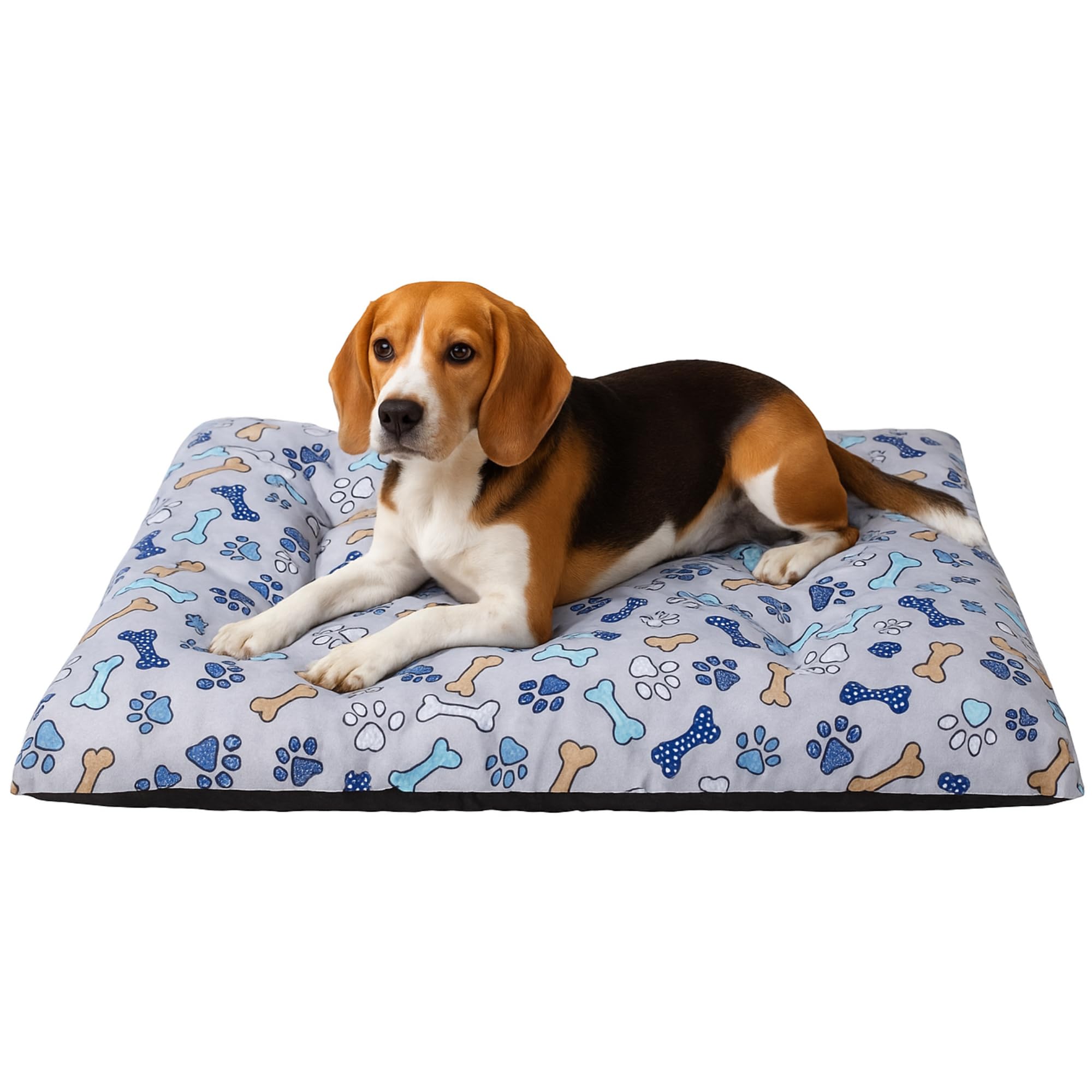 Cama Perro Mediano Espuma Acolchada Colchoneta Tacto Suave Tejido Transpirable Base Antideslizante Funda de algodón loneta Ligera cómoda Lavable Fácil de Transportar y Limpiar 65X105X5 Huesos +Cotes