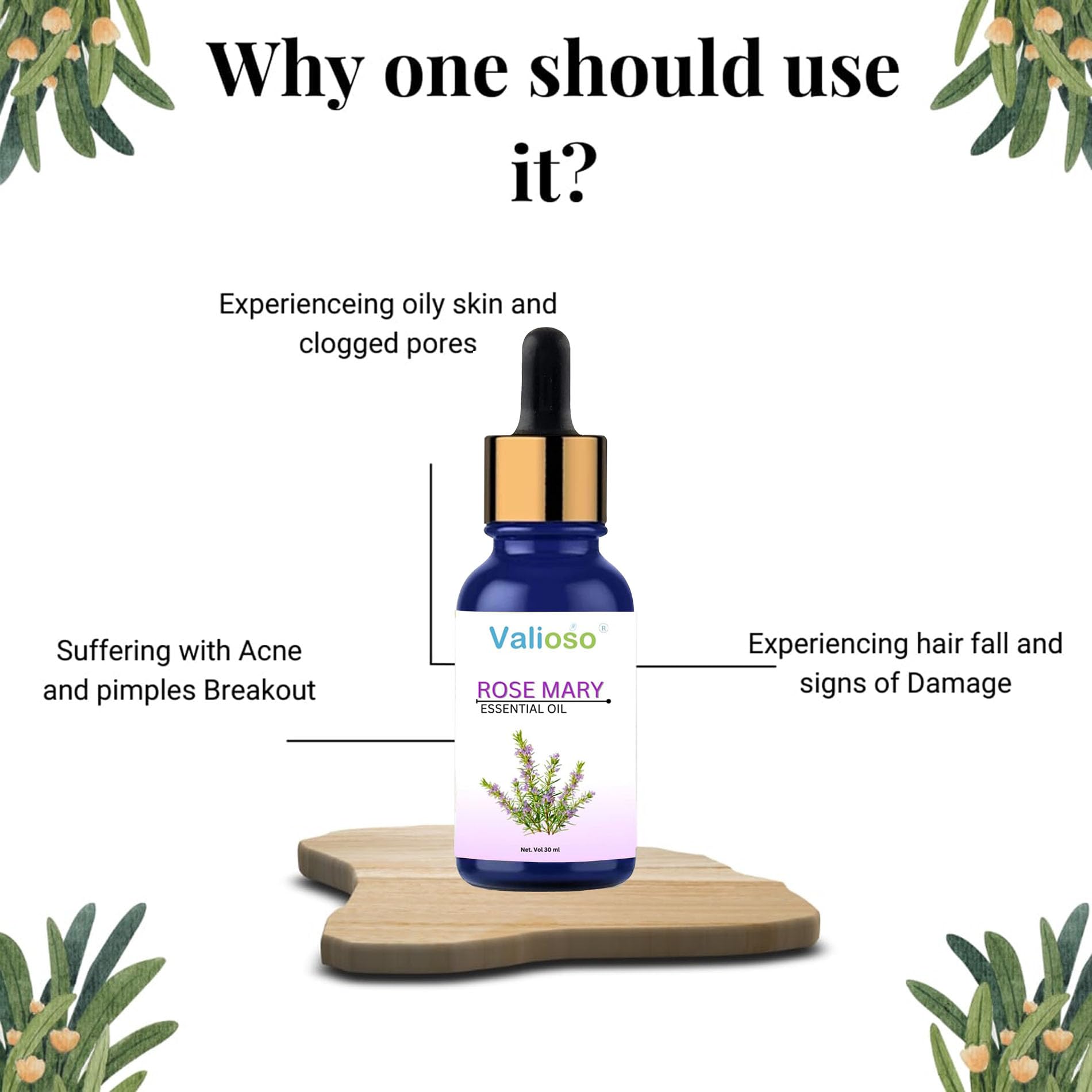 Valioso Rosemary For Hair Growth, Essential Oil For Glowing Face And Skin (30 Ml) 1