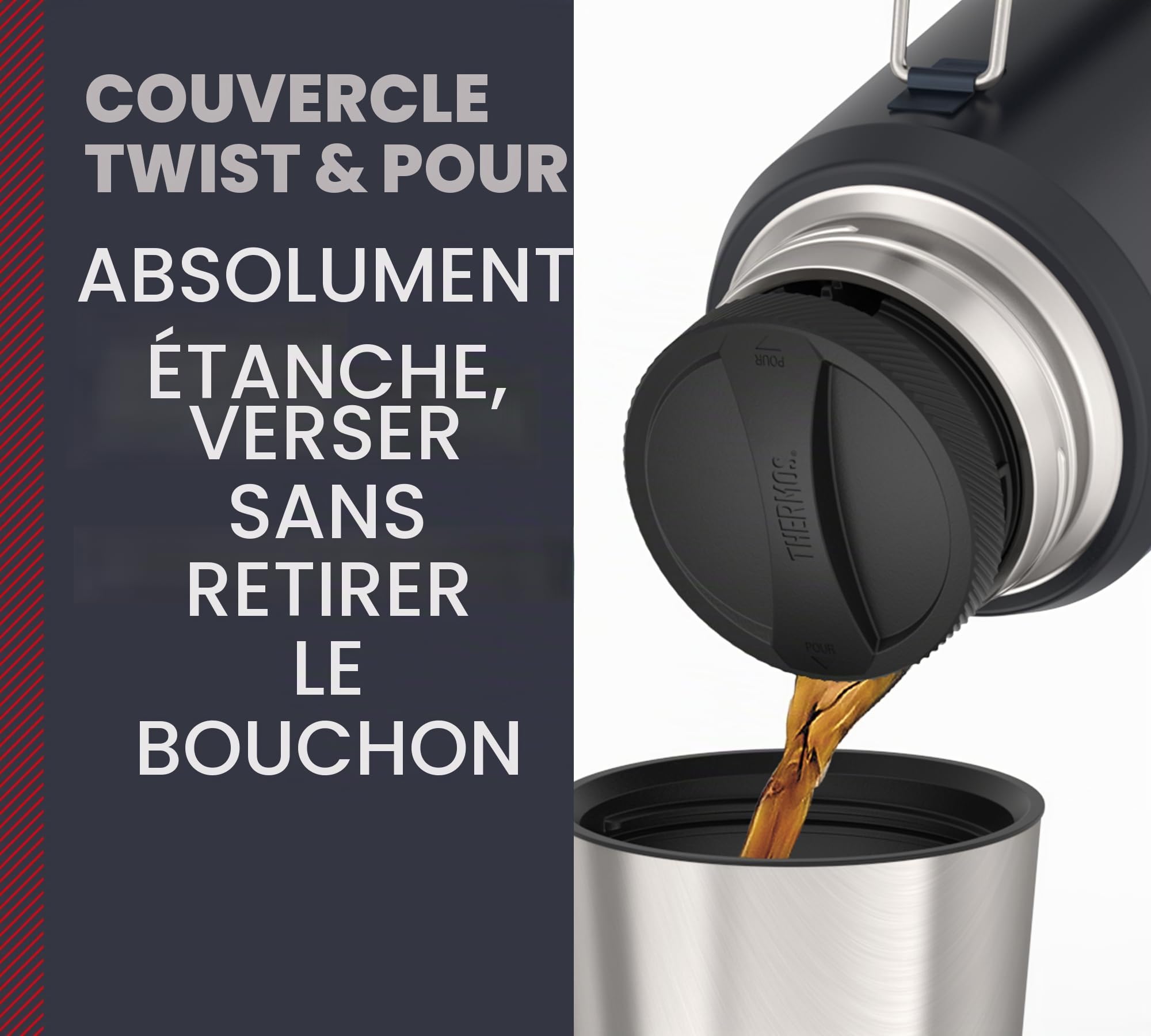 THERMOS ICON BEVERAGE BOTTLE Bouteille isotherme, 1,20 l, gris/graphite mat, 1200 ml, avec gobelet, avec poignée, chaude 24 h/froid pendant 24 h, passe au lave-vaisselle, entièrement étanche, sans