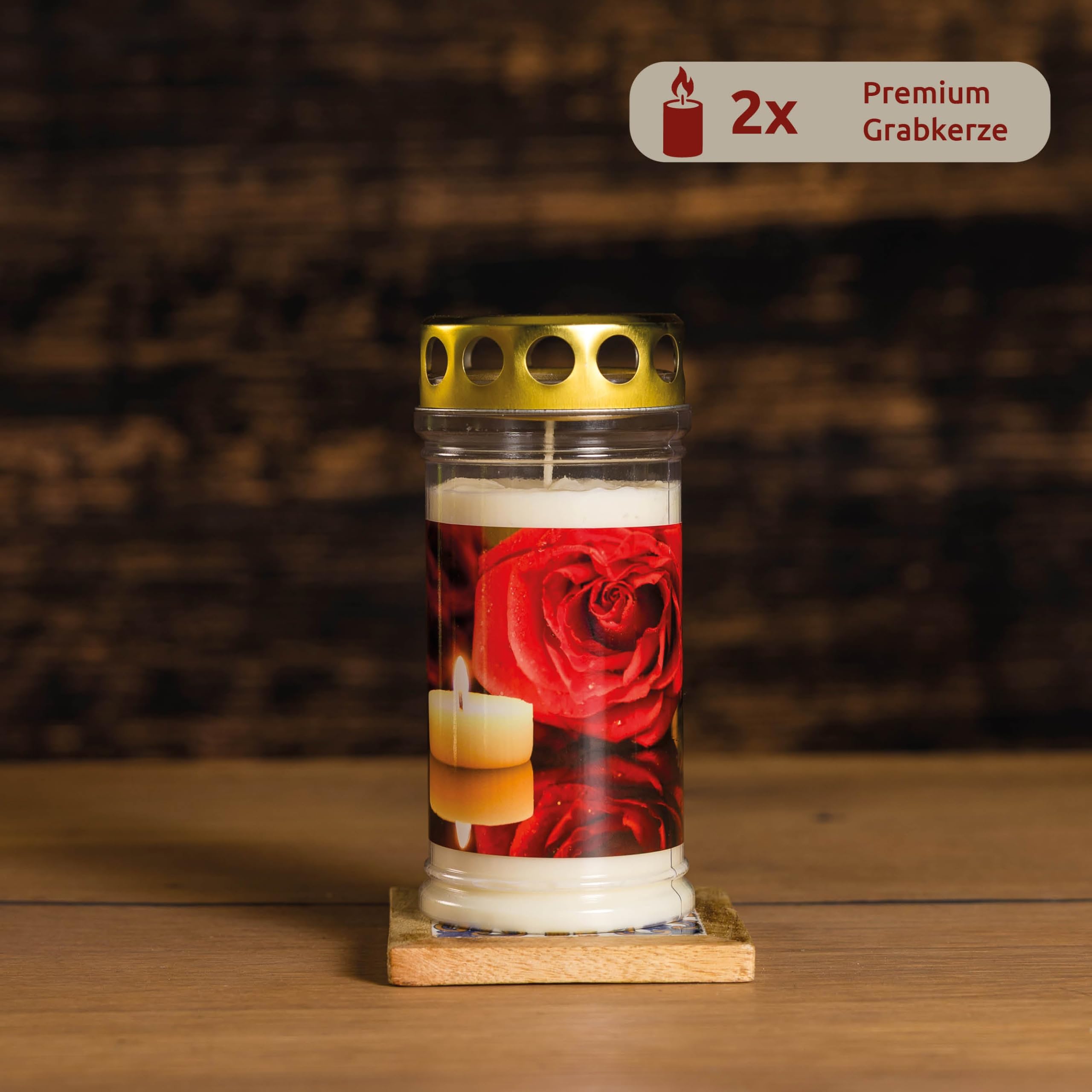 10er Set Grabkerzen 4 Tage Brenndauer | Rosenmotiv | Wetterfestes Grablicht mit Deckel | Trauerkerzen für Grab, Friedhof, Grabdekoration & Grabschmuck
