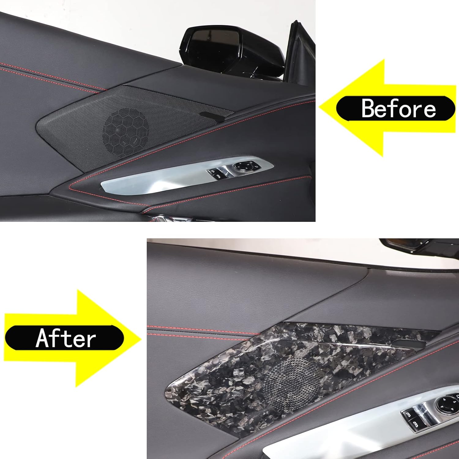 Daeiclru Car Side Door Speaker Cover Compatible with Chevrolet Corvette C8 2020-2023, Real Carbon Fiber Car Door Panels Cover Trim, Interior Accessories (Forged Pattern)