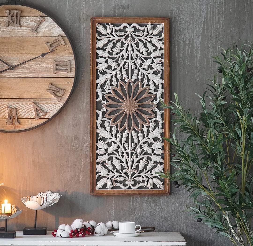 WoodIdea Wood Wall Decor, Rectangular Wall Art Decorative, 15" x 36" Rustic Vintage Retro Carved