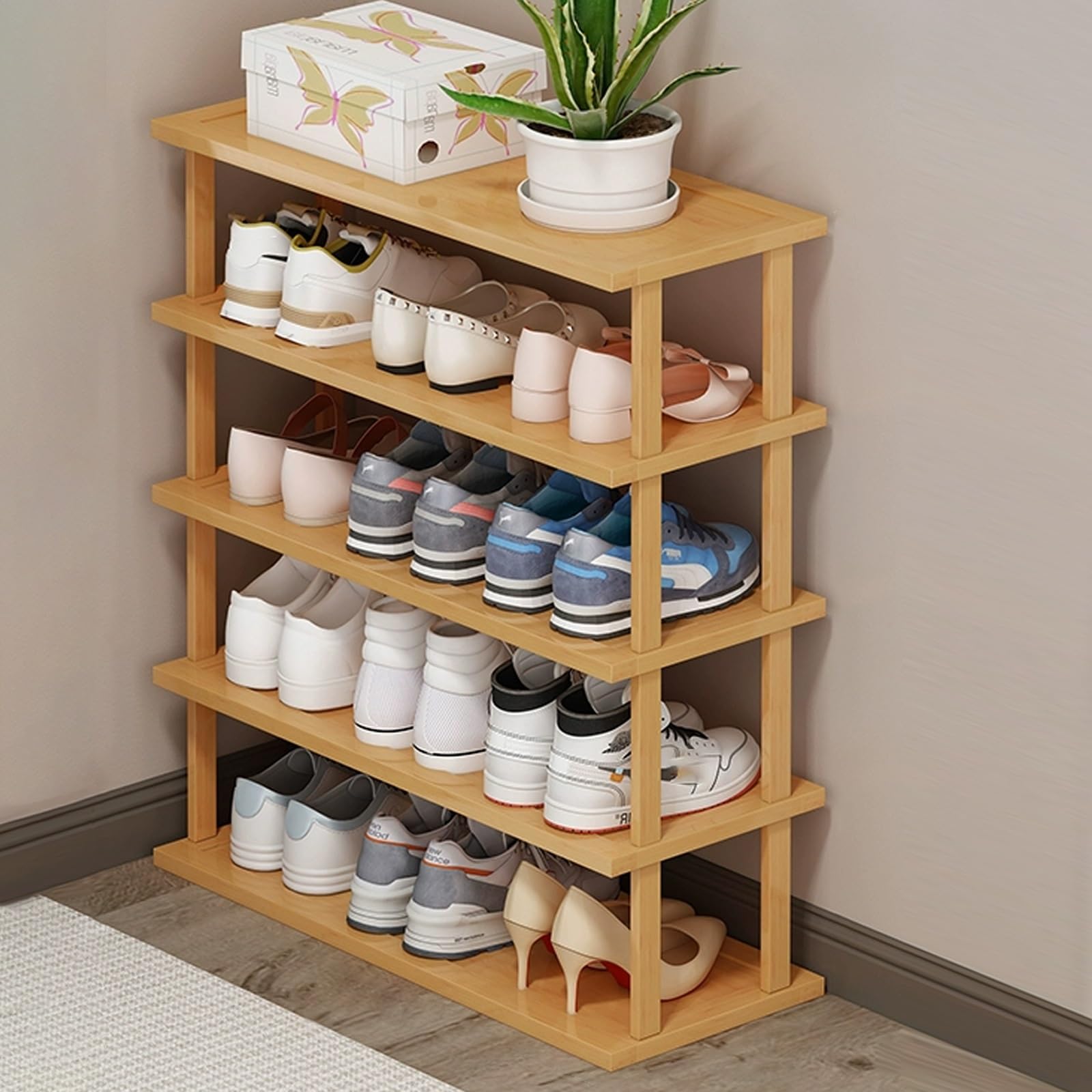 SVFOEBJM Vertical Shoe Rack, Wooden Shoe Rack for Small Spaces, DIY Shoe Shelf, Space Saving Storage, Tall Narrow Shoe Tower Organizer for Entryway Corner Garage Bedroom