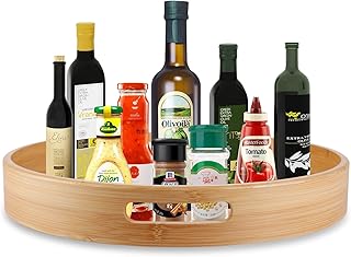 Lazy Susan Organizer 14 inch, Bamboo Lazy Susan for Table, Kitchen Turntable Organizer with Double Handles, Round Wood Rot...