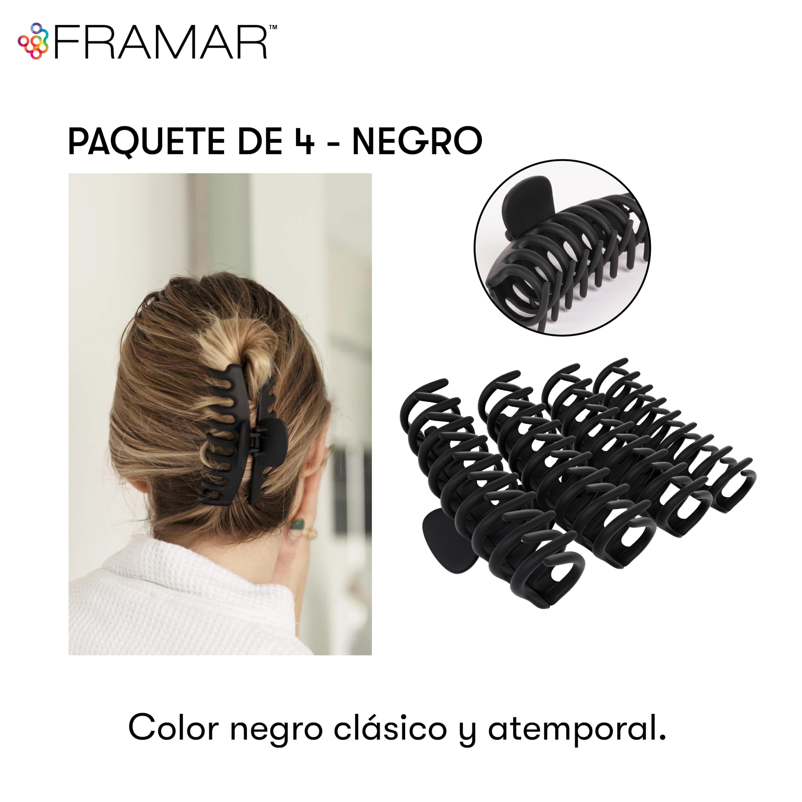 Framar Pinzas Pelo Mujer Grandes – Pinza Pelo Mujer, Pinzas Para el Pelo, Extragrandes, Antideslizantes, Hair Clips, Negro - Paquete de 4