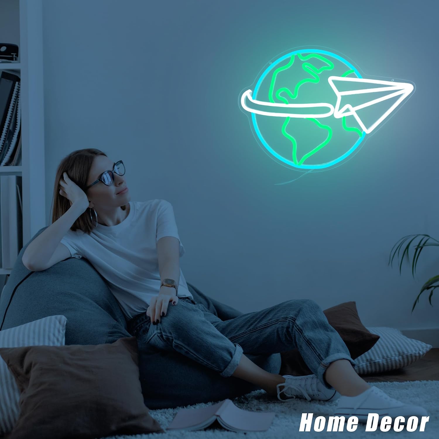 Earth Neon Sign for Classroom Decor Dimmable Adventure Neon Light for Wall Decor USB Powerd LED Sign for bedrooms, study rooms, kids' rooms Gift for Children (15.5 * 11.6 inches)