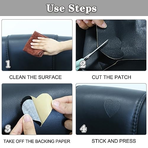 Miniatura 6 de Cinta de reparación de cuero, parche de reparación de cuero para sofás, parche autoadhesivo de 12 x 48 pulgadas, kit de cinta de reparación de cuero