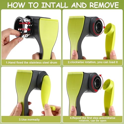 Miniatura 3 de Boao Rallador de queso giratorio manual de mano con tambor de acero inoxidable para rallar nueces de chocolate duro, herramienta de cocina (gris