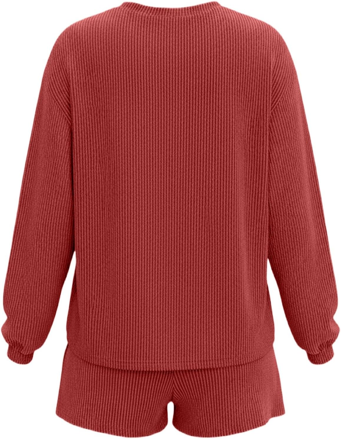 Oplxuo Womens Two Piece Ribbed Lounge Sets Crew Neck Long Sleeve Tops Elastic Waist Shorts Casual Matching Outfits