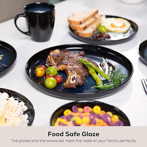 Miniatura 3 de Romswi Juego de vajilla de cerámica de 18 piezas, platos y cuencos de cerámica para 6, juego de platos resistentes a las astillas y a los arañazos,