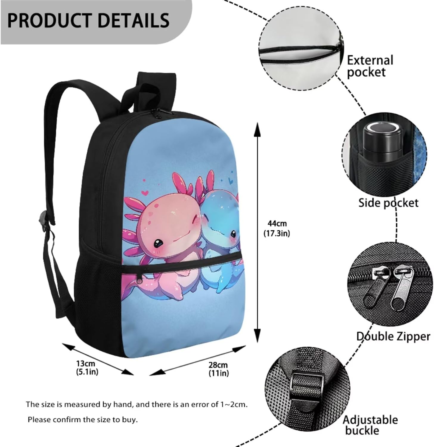 Axolotl School Backpack for Girls 6-8 Years Old with Lunch Bag Kids Bookbags for 2nd Grade Elementary Schoolbag and Lunch Box Set 4 in 1 Back Pack Lunchbox Pencil Case Water Bottle Holder