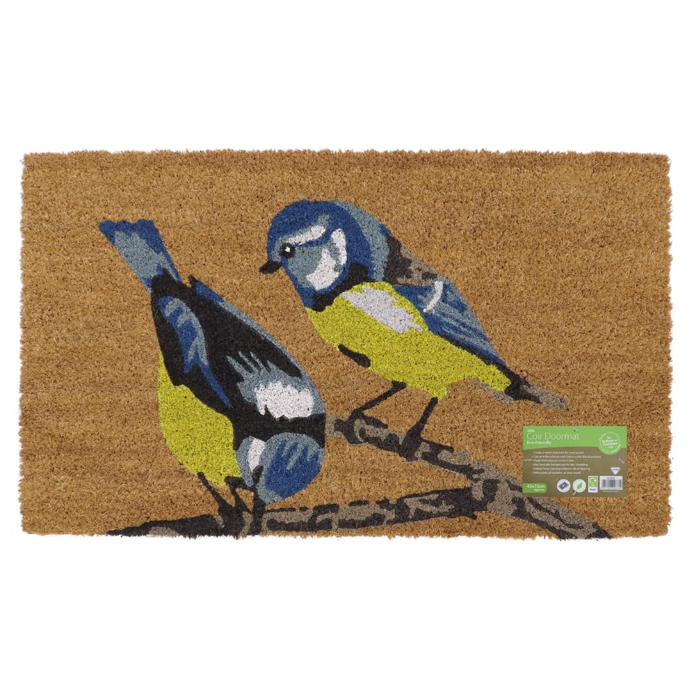 Eco-Friendly Latex Backed Coir Door Mat, Birds, Natural, 45 x 75 cm Approx., 02-883