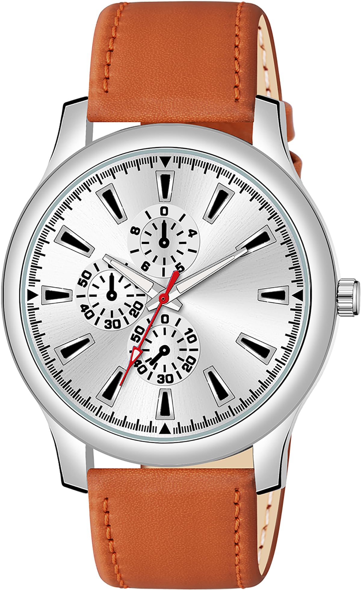 PAPIO Silver Dial Brown Color Leather Band Analog Watch for Boys and Men | Multifunction Chronograph Business Sport Design Mens Quartz Wrist Watch (MN-216 Silver Brown) (B0CQYP73KD) Amazon Price History, Amazon Price Tracker