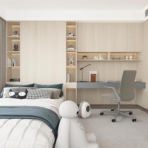 Miniatura 4 de Papel tapiz de madera extra ancho de 31 x 354 pulgadas, papel de contacto de grano de madera beige, papel tapiz grueso de madera sintética clara