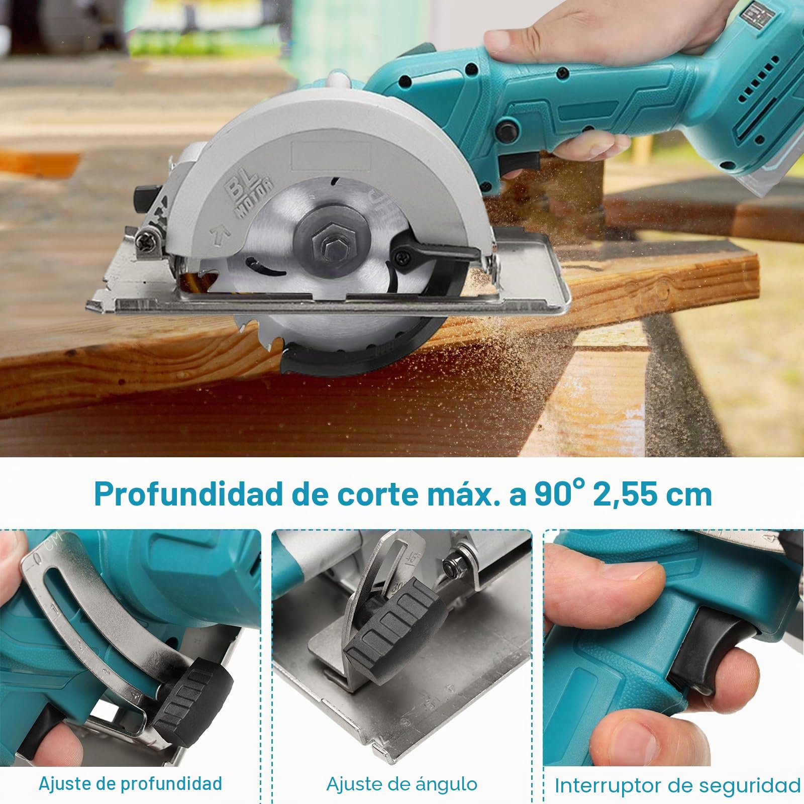 Sierra Circular a Batería para Makita 18V batería | con 3 Hojas de Sierra, Motor de Sin Escobillas 1800W, Bisel 0-45° / Profundidad 40mm, para Cortar Madera Metal Blando
