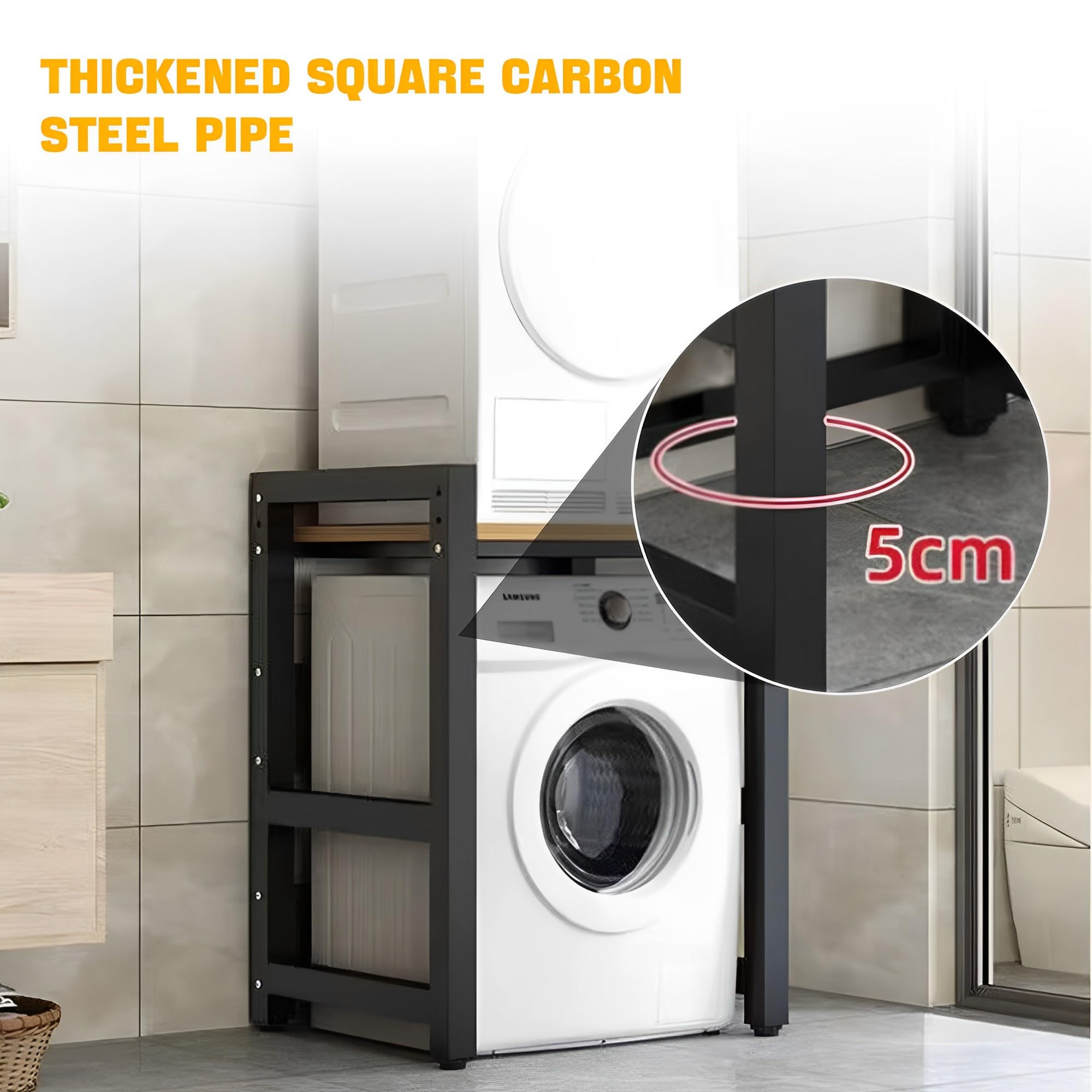 Mobile Lavatrice Asciugatrice Regolabile | Supporto Metallo Resistente 300kg | Per Bagno Cucina - Foto 11