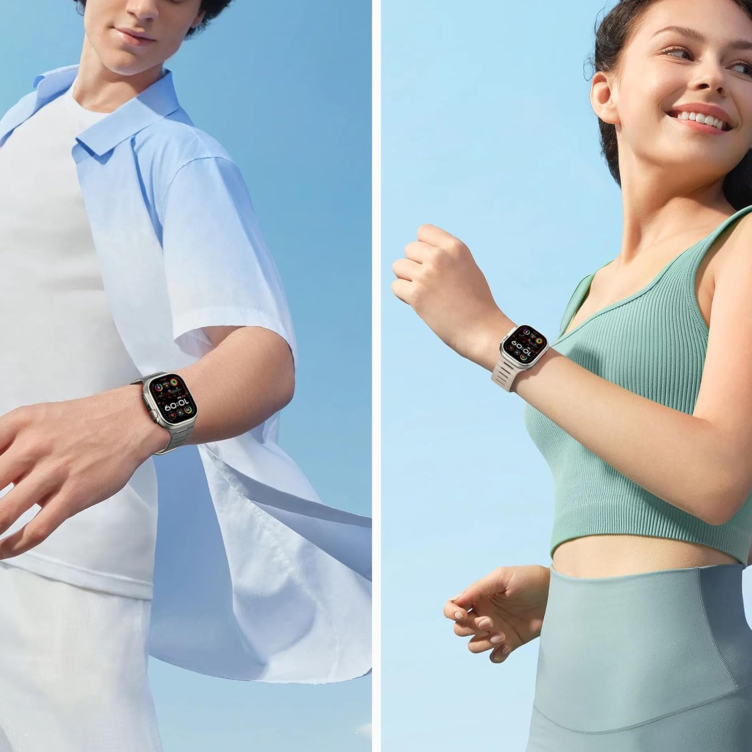 HITZEE Double Sided Reversible Magnetic Band Compatible with Apple Watch Band 49/46(S11/10)/45/44/42mm, Breathable Soft Band for iWatch Ultra 3/2/1 SE3-1 Series 11 10 9 8 7 6-1, Beige/Gray