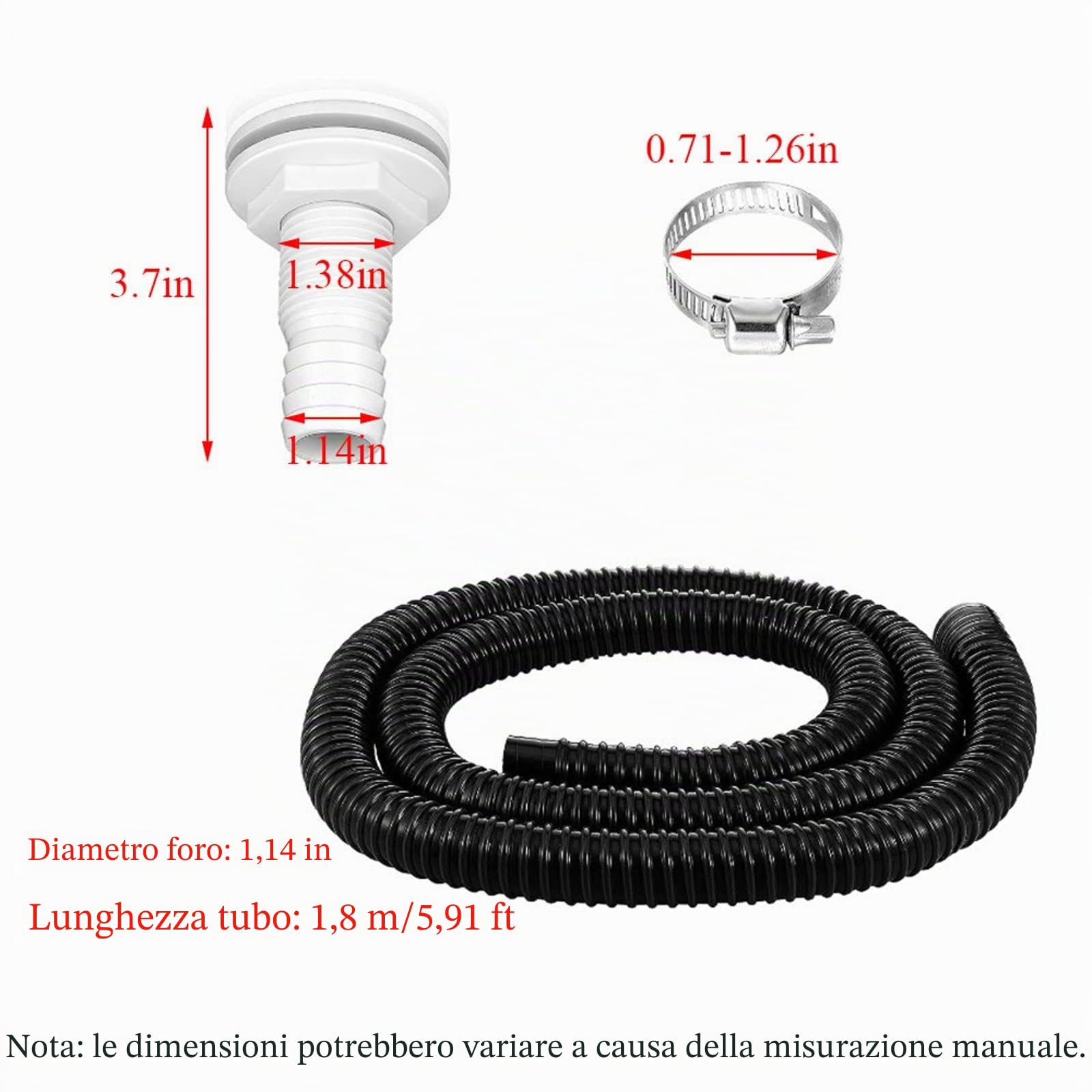 Kit pompa di sentina automatica 1-1/8" 12V 100GPH pompa di sentina per barca con tubo flessibile e fascette per tubo, raccordo universale per piscine e barche