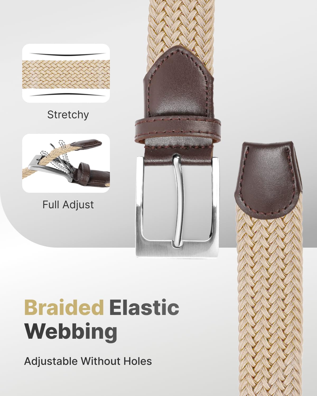 Fairwin Cintura Uomo, Cintura Elastica Intrecciata per Uomo, Confortevole Cintura in Tessuto Elastico Stretch per Jeans Pantaloni