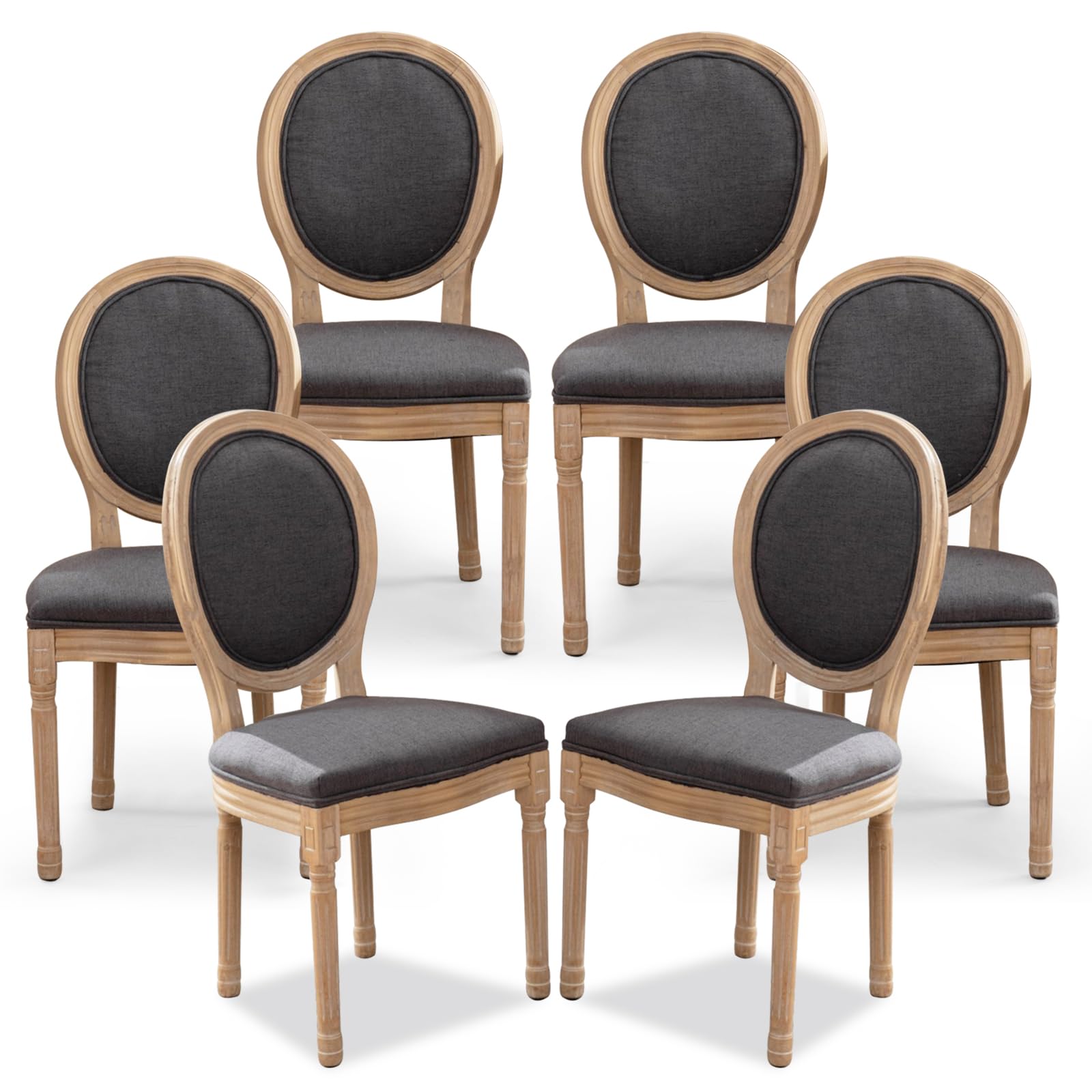 SoarFlash French Dining Chairs Set of 6, Vantage Dining Chair with Round Back, Farmhouse Country Dining Chair for Kitchen,Bedroom,Deep Grey