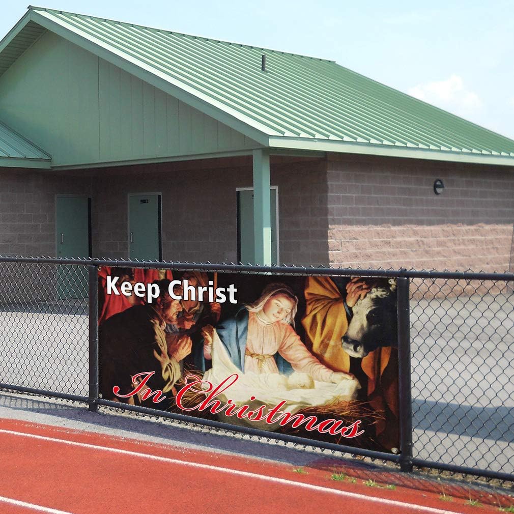 Vinyl Banner Sign Keep Crist in Christmas Christ Outdoor Marketing Advertising White - 24inx60in, 4 Grommets, One Banner