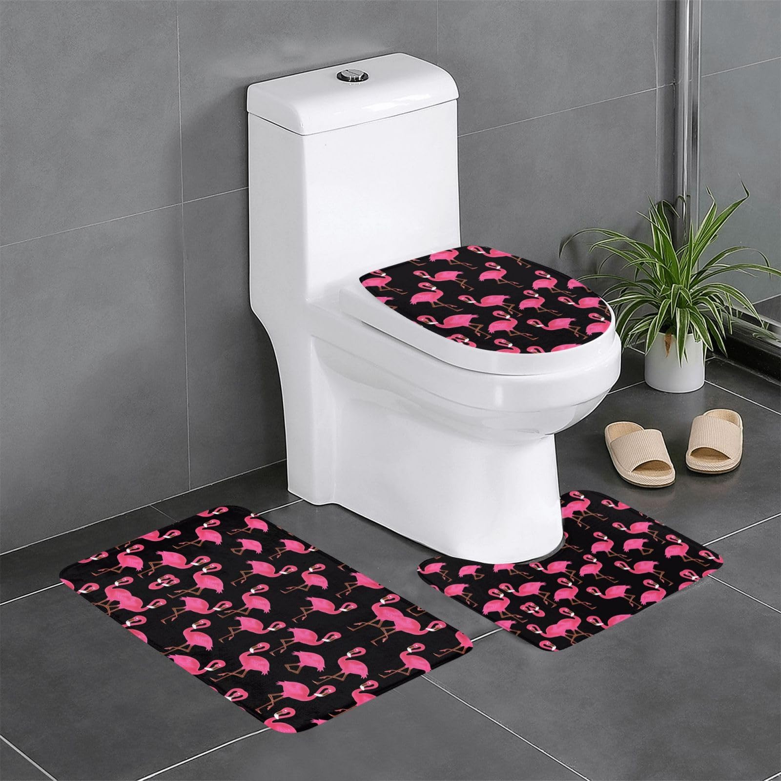 Alfombras de baño de flamencos rosas juego de 3 piezas de poliéster antideslizante de 24x16