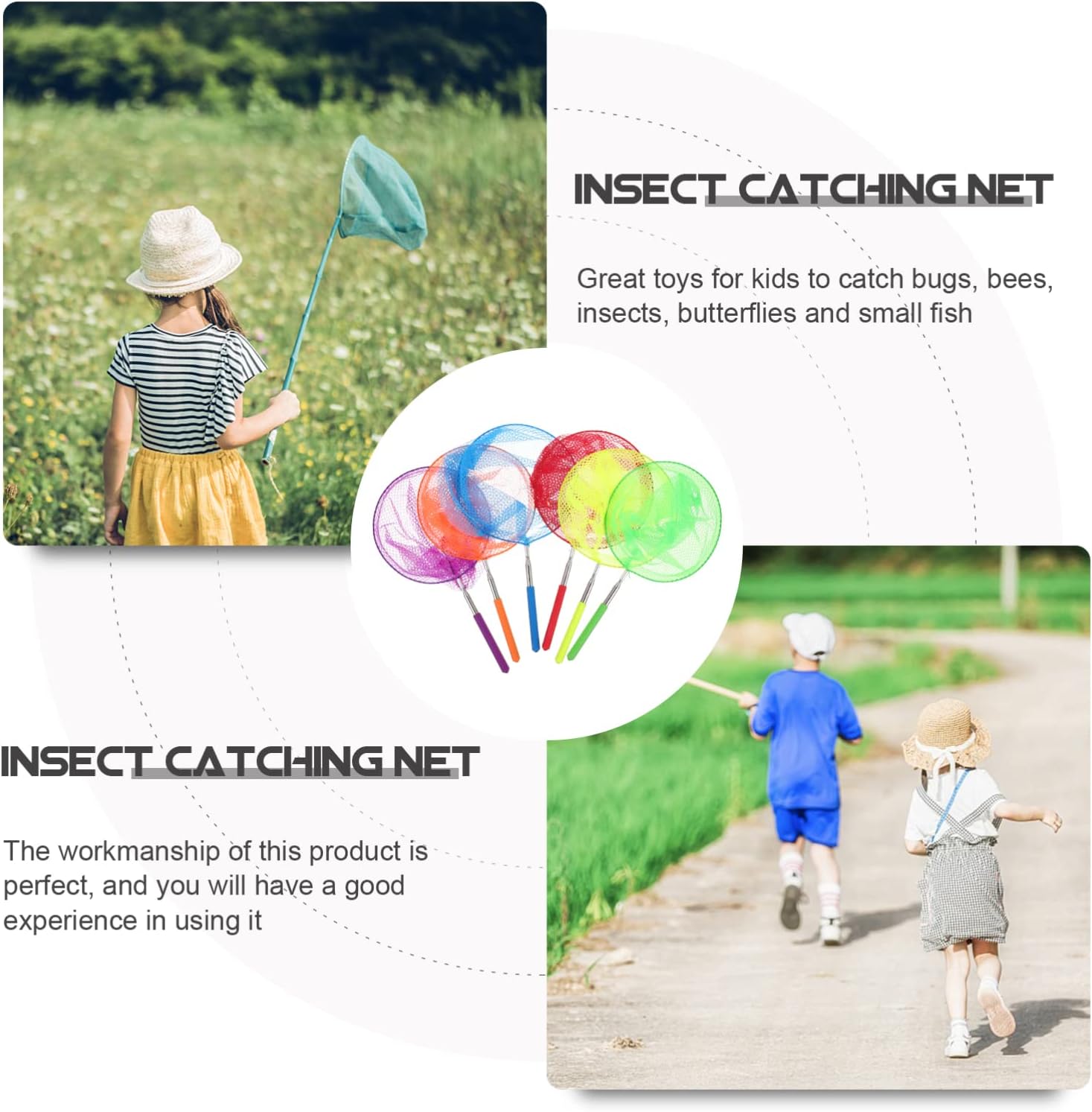 Operitacx 6pcs Extendable Catching Nets for Boys and Girls Butterfly and Insect Fishing Nets for Outdoor Fun Lightweight and for Nature Exploration and Play