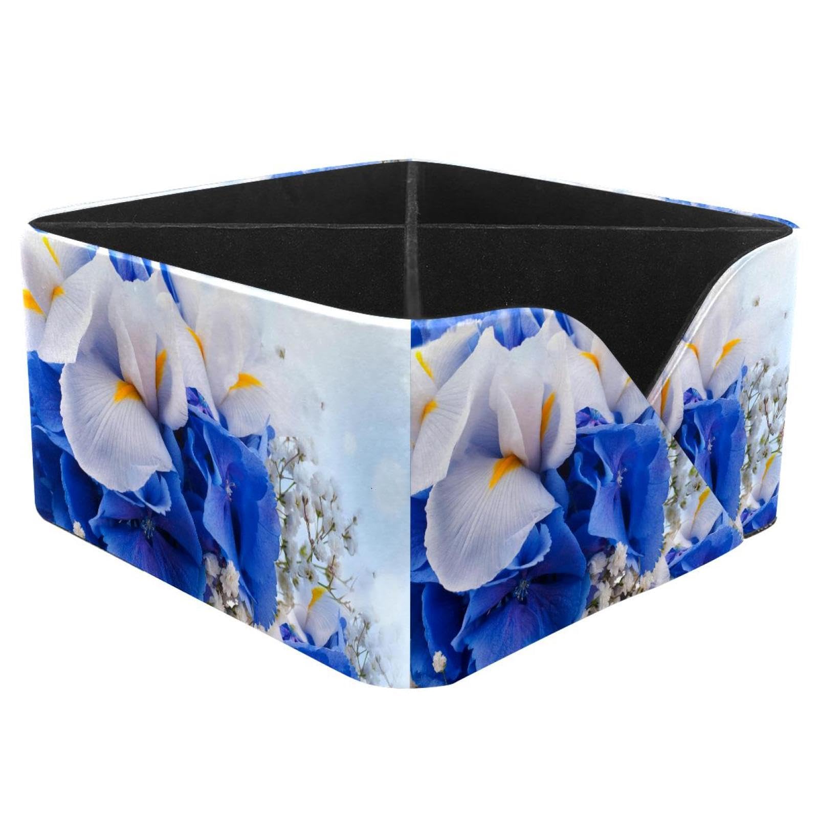 KengjuTesu Iris Flower Desktop Organizer Pen Holder, Rectangular Pencil Cup for Office, Study and Makeup Stations