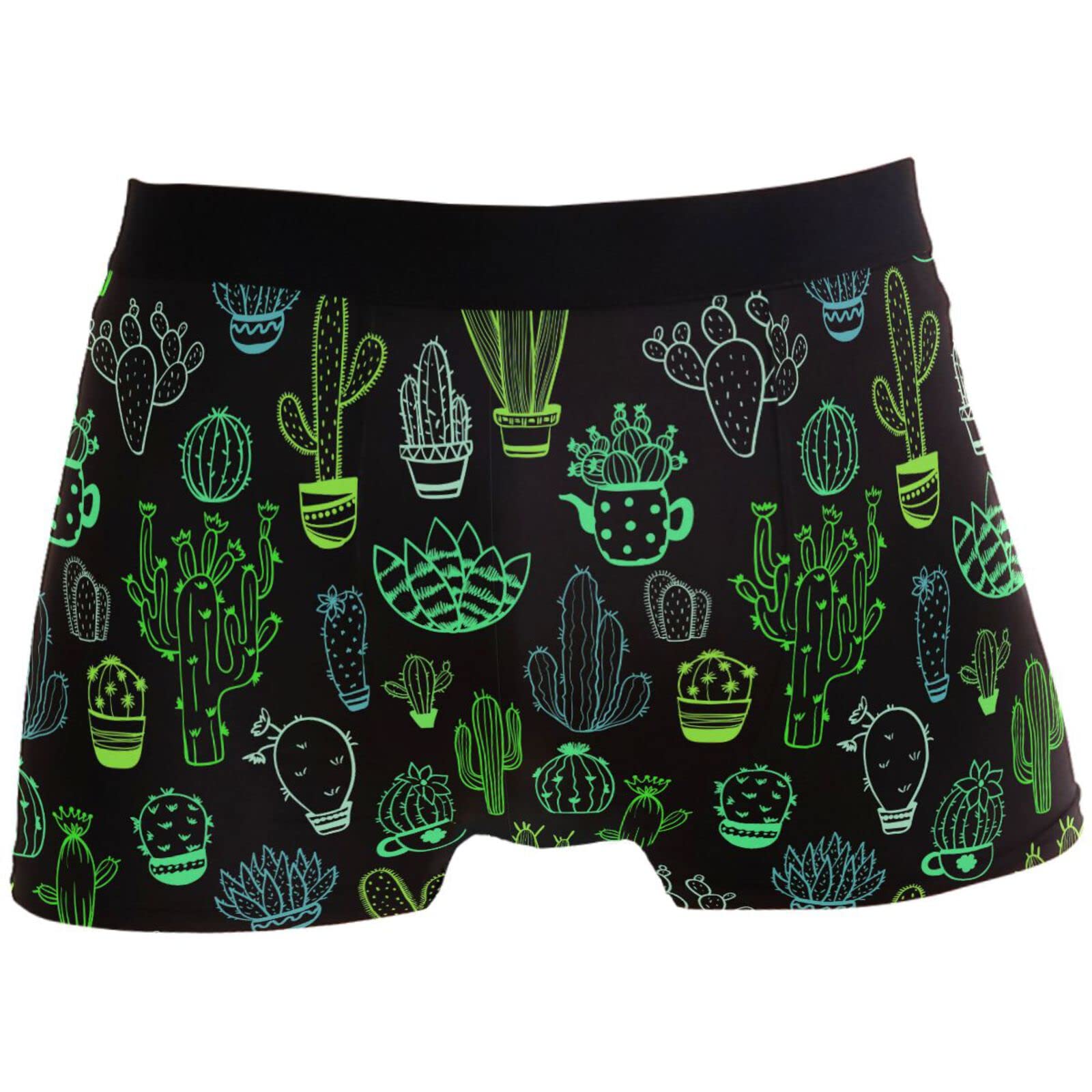 351 Men's Underwear 3472 Boxer Shorts Fluorescent Cactus Funny Plant Succulent Boxer Underwear Shorts Elasticated Underwear Funky Boxer Briefs For Gift, Dad, Lover L
