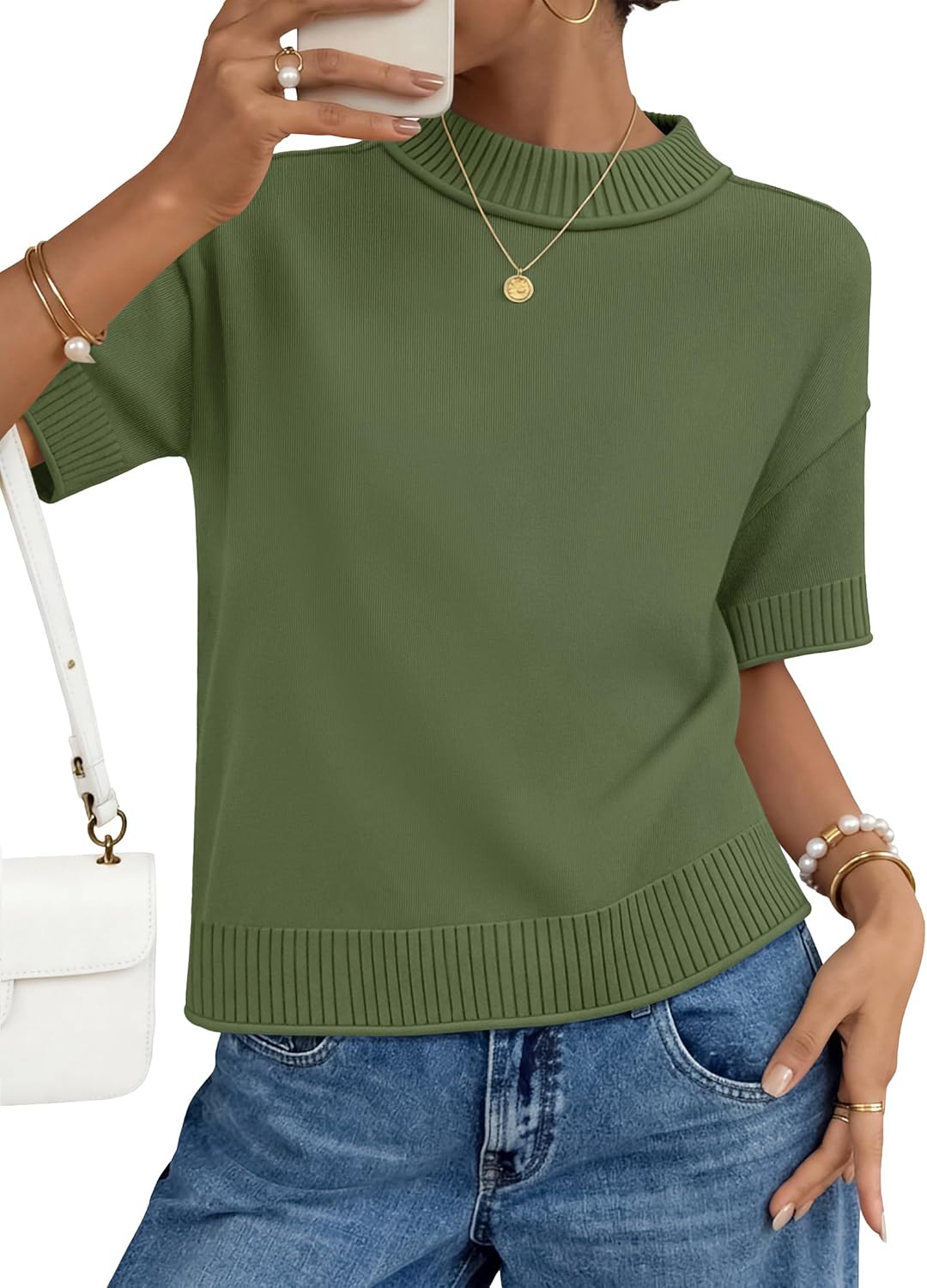 ZESICA Women's Casual Short Sleeve Sweaters 2026 Summer Oversized Crewneck Soft Knit Cropped Tops Trendy Outfits